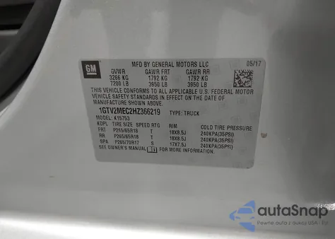 2017 GMC Sierra 1500 Sle z USA, uszkodzony, nr VIN 1GTV2MEC2HZ366219